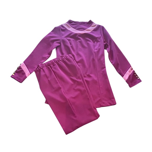 Vintage Sears Fashions Mod Dress Pants Matching Set Magenta Pink 60s 70s 2 Piece - Picture 2 of 9